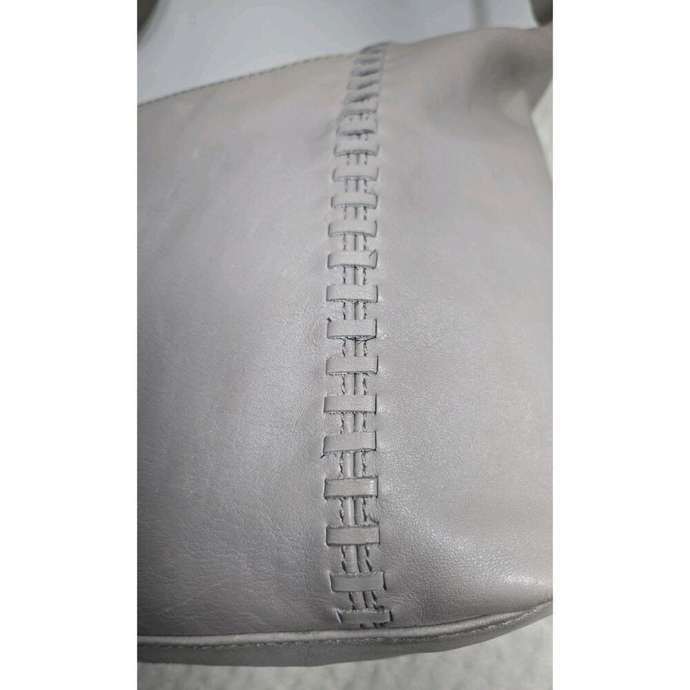 Tommy Bahama Gray Leather Hobo Shoulder Bag Whipstitch Zip Purse - Picture 6 of 14